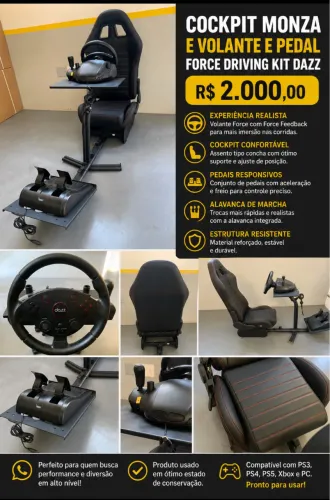 Cockpit com Pedal & Volante Force Driving Monza Dazz