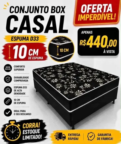 Super promoção cama casal box conjugada com colchão de espuma novas direto da fábrica