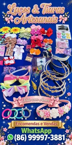 Tiaras, laços e acessórios para cabelos.