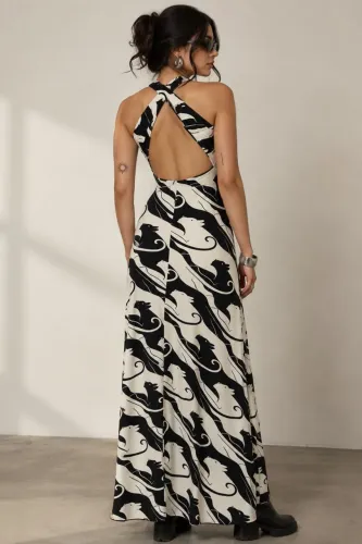 Vestido Longo P/M FARM estampado de Onça Preto e Branco