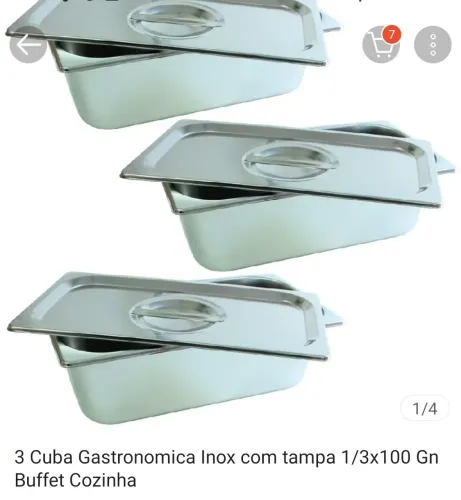 3 Cubas gastronômica de inox com tampa 1/3x100