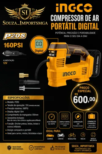 Compressor de ar portátil a bateria INGCO