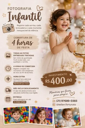 Fotografia Infantil Profissional 4 Horas de Festa Todas as Fotos Entregues