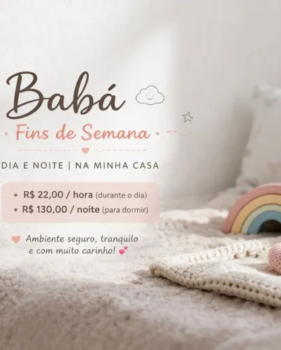 Babá aos fins de semana ? Dia e noite | Na minha casa | Vagas abertas