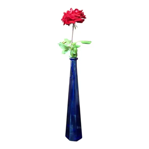 Antigo Vaso Solitário Em Vidro Grosso Azul Cobalto 32x7.