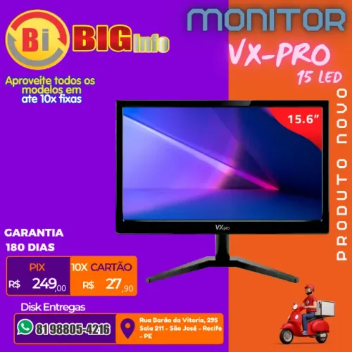 Monitor 15" LED HD 60Hz 5ms HDMI e VGA furação para suporte ideal para PDV - Em ate 10x