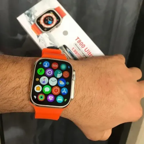 Relógio Smart Watch T800 Ultra Bluetooth Pulseira Laranja Bisel Alumínio