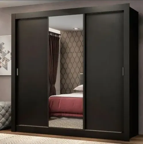 Guarda-Roupa Casal 3 portas de Correr com espelho Preto Madesa Mônaco