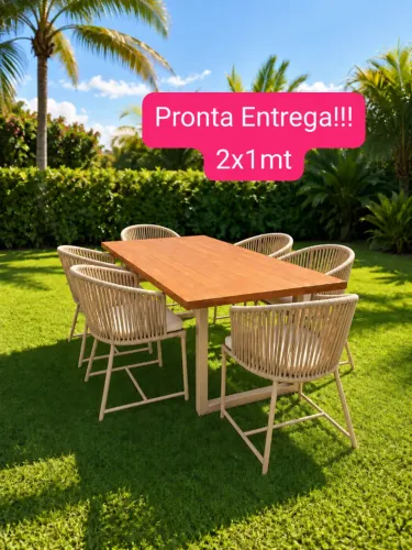 Mesa área gourmet com cadeiras em corda náutica