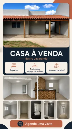 Casa no Bairro Jacarandá com 3 quartos, suíte e varanda de 60 m²