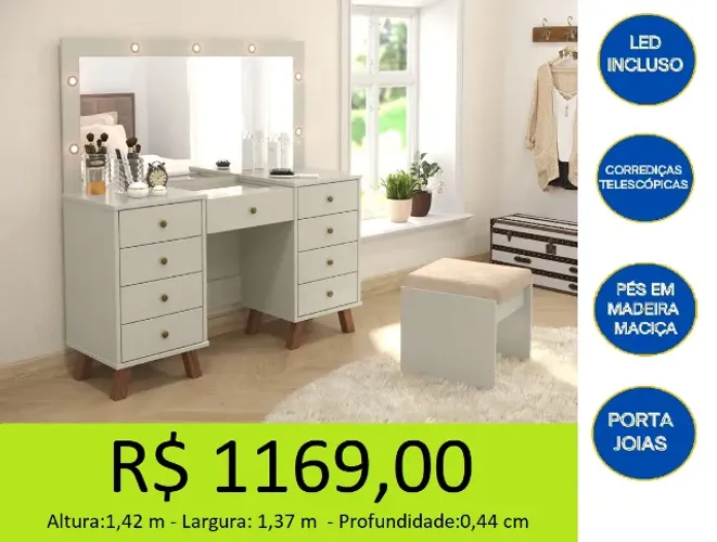 Penteadeira camarim com luz de led alta qualidade - a pronta entrega 