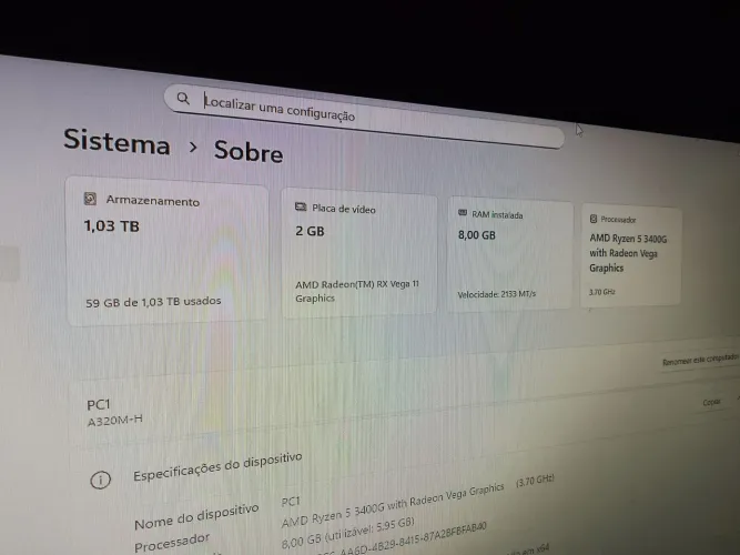 PC Gamer Ryzen 5 3400G + 1TB + SSD NVMe (Estudo/Edição) - Venda ou Troca