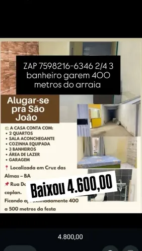 Alugo casa pro são João cruz das almas