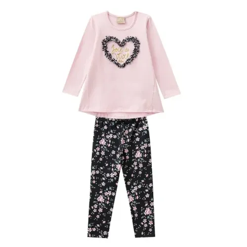 Conjunto Infantil Bebê Blusa com Bordado + Legging Floral - Tam. P