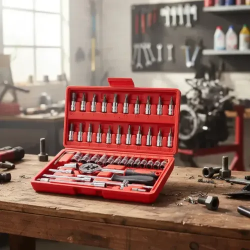 Kit De Ferramentas 46 Peças Jogo De Soquetes Chave Catraca Reversível Com Maleta
