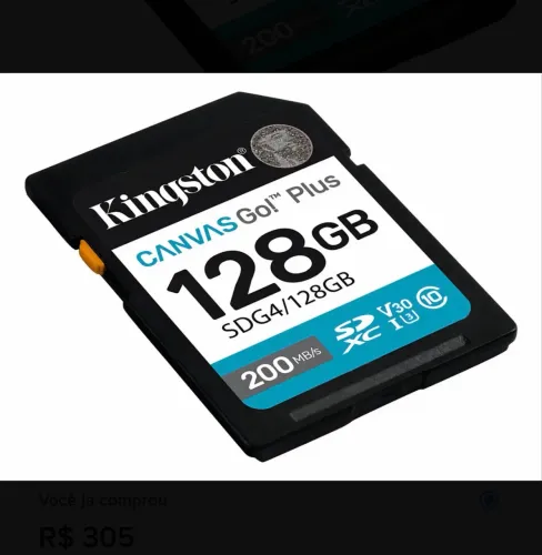 Cartão de memória Kingston SDG4/128GB Canvas Go Plus 128GB