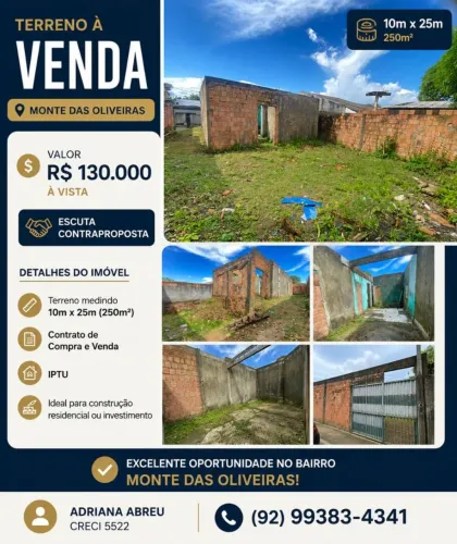 VENDO TERRENO NO MONTE OLIVEIRA 130 mil