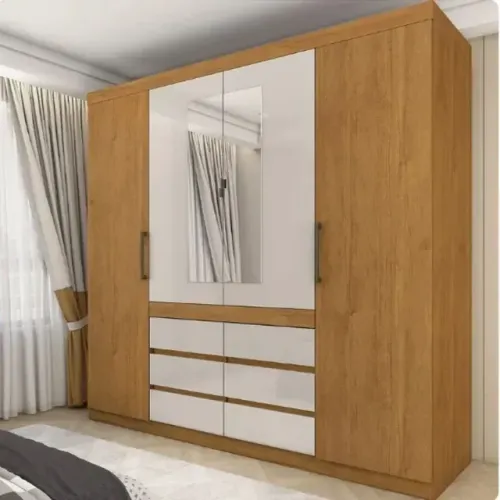 Guarda Roupa Império Cinamomo/Off C/Espelho 4Pts 6Gvs Carioca - Entrega Rápida!
