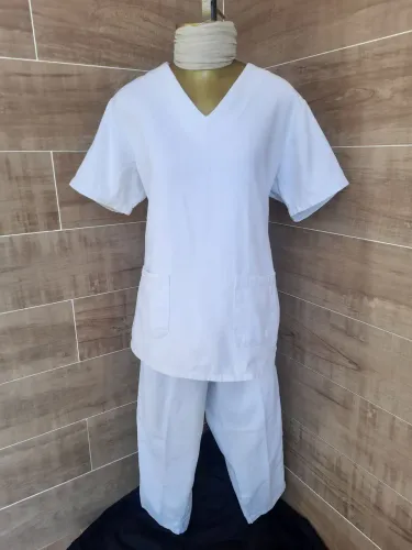 Jaleco em brim branco 100% algodão 