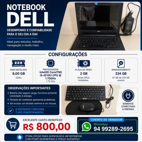 Notebook Dell em ótimo estado de conservação!