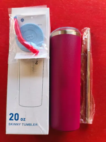 Copo Térmico Skinny Tumbler 20oz (590ml) Rosa + Canudo Inox ? Novo na Caixa!