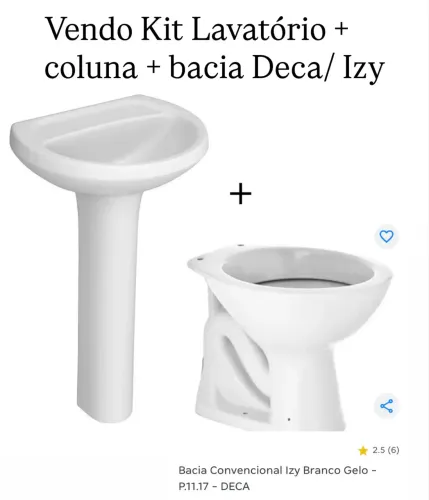 Kit Banheiro Deca Izy Branco Gelo - Lavatório + Coluna + Bacia