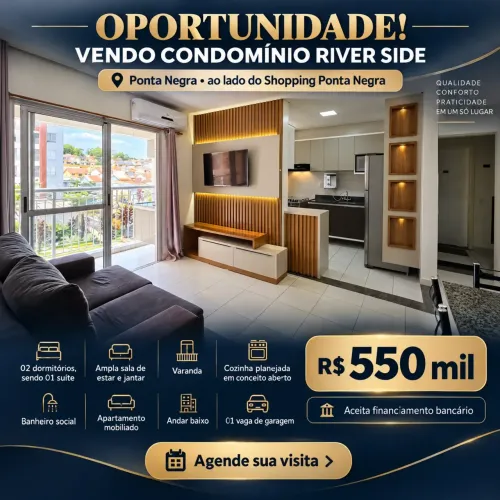 RIVER SIDE PONTA NEGRA 02 QTS C/ SUÍTE VENDO MOBILIADO OPORTUNIDADE....