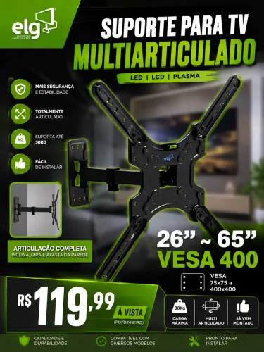Suporte Para Tv Articulado ELG Mt400ar 26" à 65" Preto