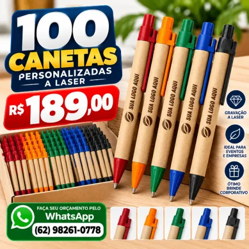 100 Canetas Ecológicas Papelão