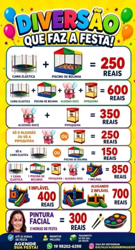 Brinquedos, pipoca e algodão doce