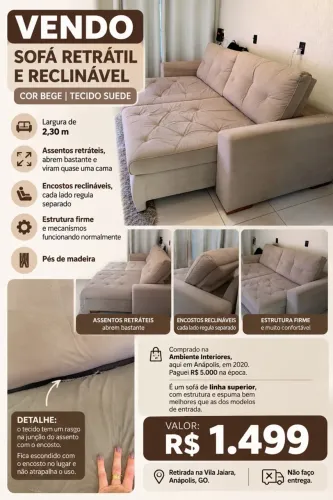 Sofá retrátil e reclinável 2,30 m