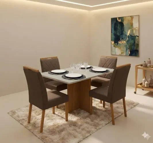 Mesa de jantar Los Angeles com 4 cadeiras Marrom Novo!