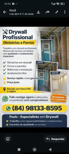Forro e divisória de Drywall 