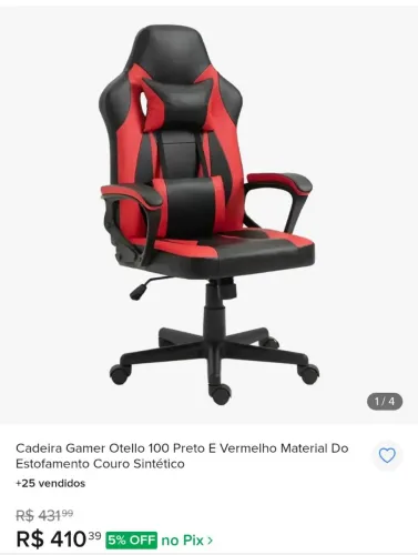 Cadeira gamer confortável vermelha e preta