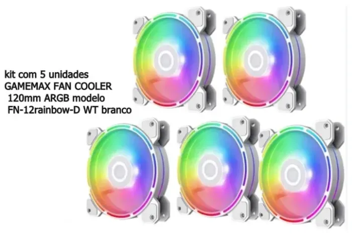 Kit com 5 unidades GAMEMAX FAN COOLER 120mm ARGB modelo FN-12rainbow-D WT branco