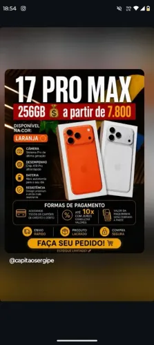 Vendo celular 17 pro Max. 256 GB. Passo no crédito ou débito.