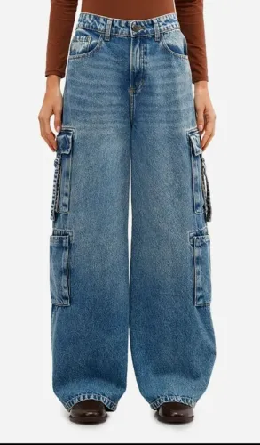 Calça cargo jeans feminina