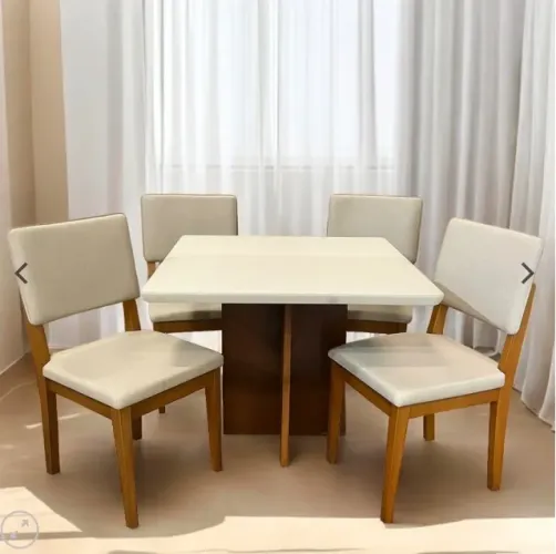 Mesa Salinas 120 cm Cinamomo/Off White com 4 Cadeiras Pérola Linho Bege | Cel Móveis + Dob