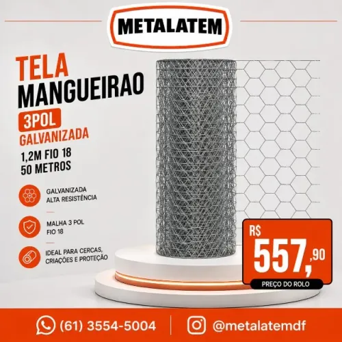 Tela Mangueirao 3pol Galvanizada 1,2m Fio 18 50 Metros