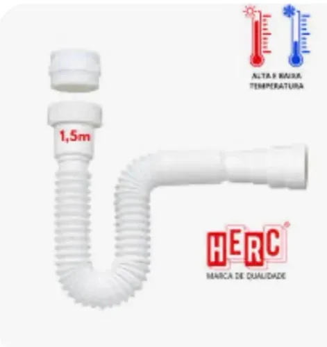 Sifão universal 1,5m branco herc para pias, lavatórios e tanques