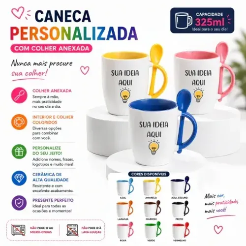 Caneca com Colher Anexada - Nunca Mais Procure Sua Colher!