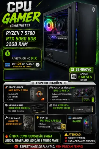 Cpu Gamer  (gabinete) Ryzen 7 5700  Rtx  5060 8gb  32gb ran