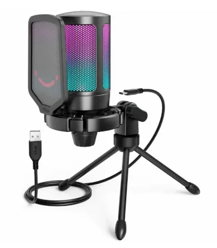 MICROFONE FIFINE AV6 DE MESA COM TRIPÉ - COR PRETA