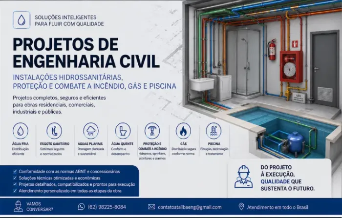 Projetos de engenharia civil, instalações hidrossanitárias e modelagem BIM