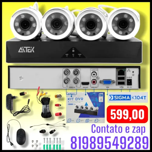 Kit Câmeras Cftv Segurança Dvr 4 Canais Ahd 1080n H.264 12v