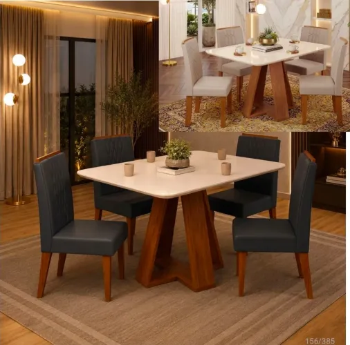 Mesa de jantar Kiara 1,20 x 0,90 - 4 cadeiras - NOVO!