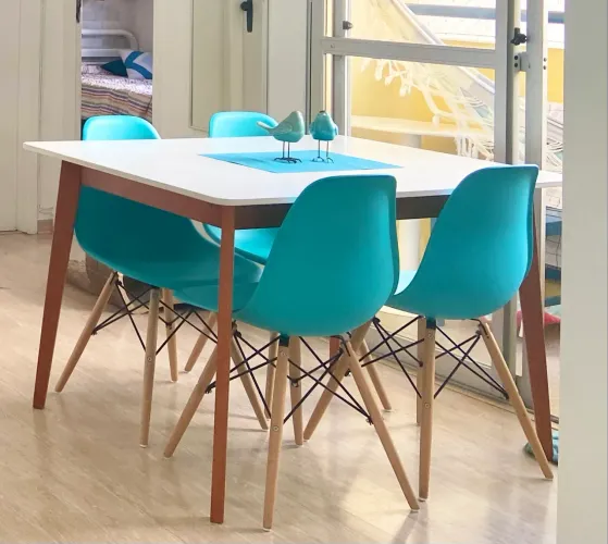 4 x Cadeira Eiffel Charles Eames Base Madeira Azul Tiffany