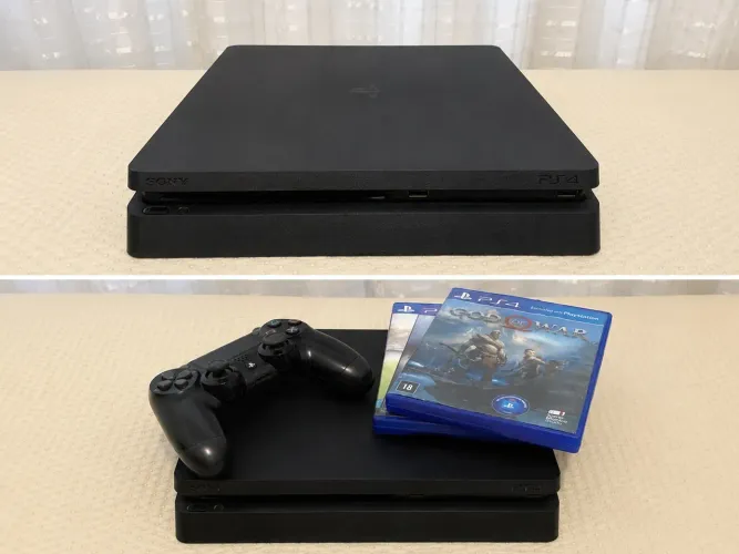PS4 Slim 500 GB + 2 Controles + 3 Jogos - Excelente Estado