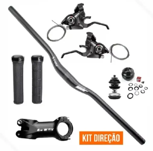 Kit Guidão Bicicleta + Sup. Mesa e Cx. de Direção + Manopla. c/ Trava + Alavanca Rapid Fir
