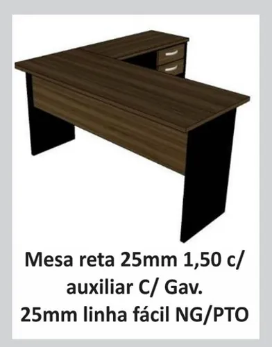 Mesa Reta 25mm 1,50 c/ pedestal e 2 gavetas 25mm NG *nova na caixa